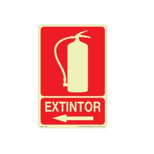 Señal de extintor con flecha a la izquierda