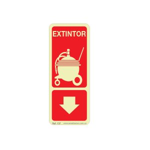 EXTINTOR  CON FLECHA ABAJO FOTOLUMINISCENTE