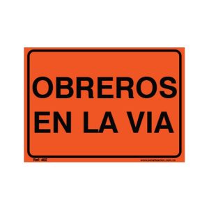 Señal vial de obreros en la vía