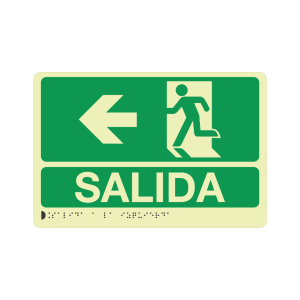 SALIDA IZQUIERDA FOTOLUMINISCENTE + BRAILLE - señalización Bogotá