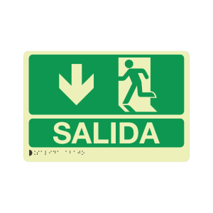 SALIDA ABAJO FOTOLUMINISCENTE + BRAILLE - señalización Bogotá