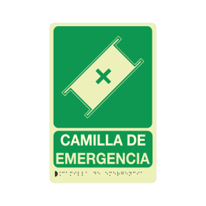 CAMILLA DE EMERGENCIA FOTOLUMINISCENTE + BRAILLE - señalización Bogotá