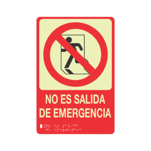NO ES SALIDA DE EMERGENCIA FOTOLUMINISCENTE + BRAILLE - señalización Bogotá