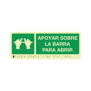 APOYAR SOBRE LA BARRA PARA ABRIR FOTOLUMINISCENTE + BRAILLE - señalización Bogotá